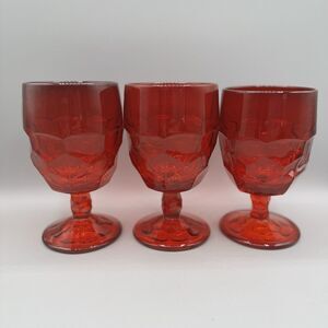 L.E. Smith Vintage Glass Ruby Red Amberina Base Set 3 Goblets Wine Cups Glasses